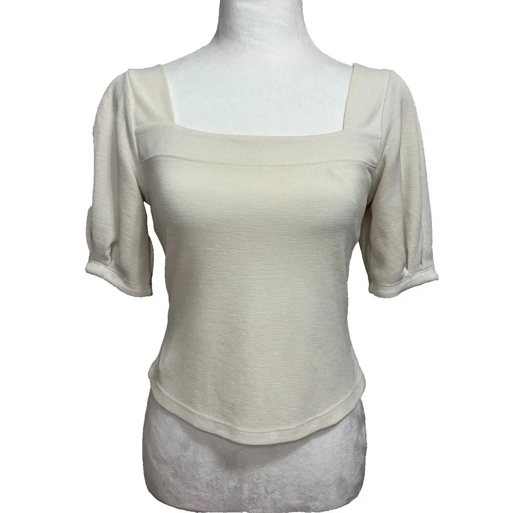 Banana Republic Top Womens XS Cream‎ Puff Sleeve Cottagecore Minimalist Classic